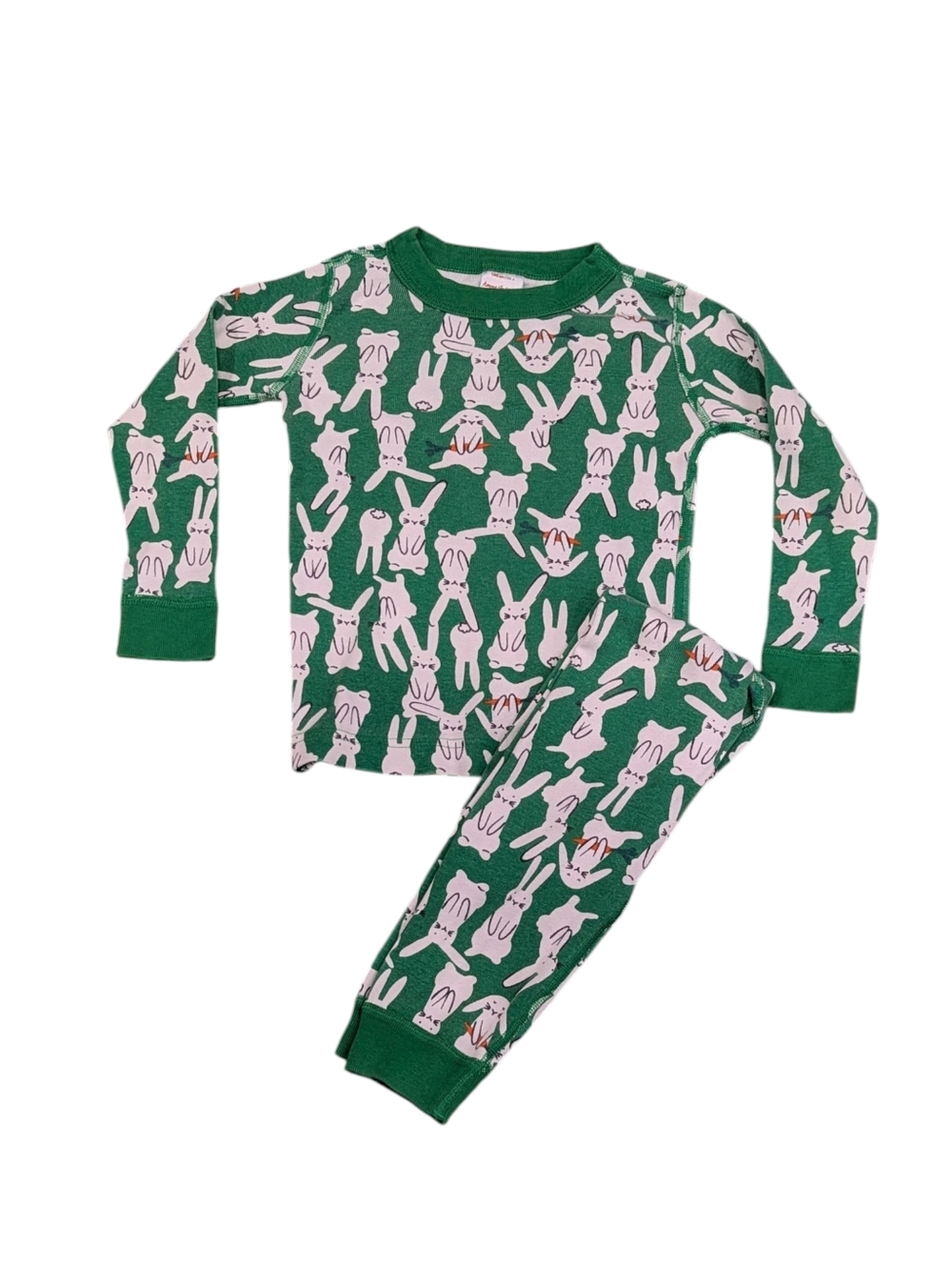 Hanna Andersson Kids Green Bunny Rabbit Long John Cotton Pajamas Boy Girl 100 4